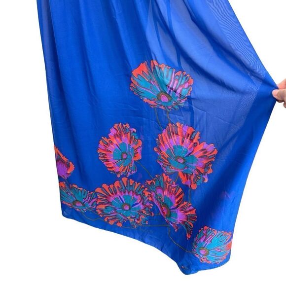 Aqua Y2K Strapless Blue Chiffon Maxi Floral Print Fairy Dress, 0 - Picture 8 of 13